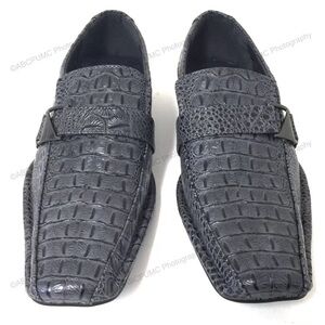 Alberto Fellini men’s crocodile pattern  Ash Gray Woven Slip-On Loafers Sz 7 NEW